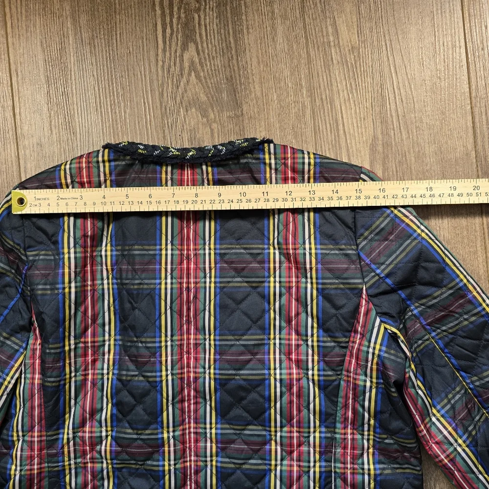 J.Crew Short Jacket Womens 8 Black Plaid Stewart Tartan Quilted Preppy Academia